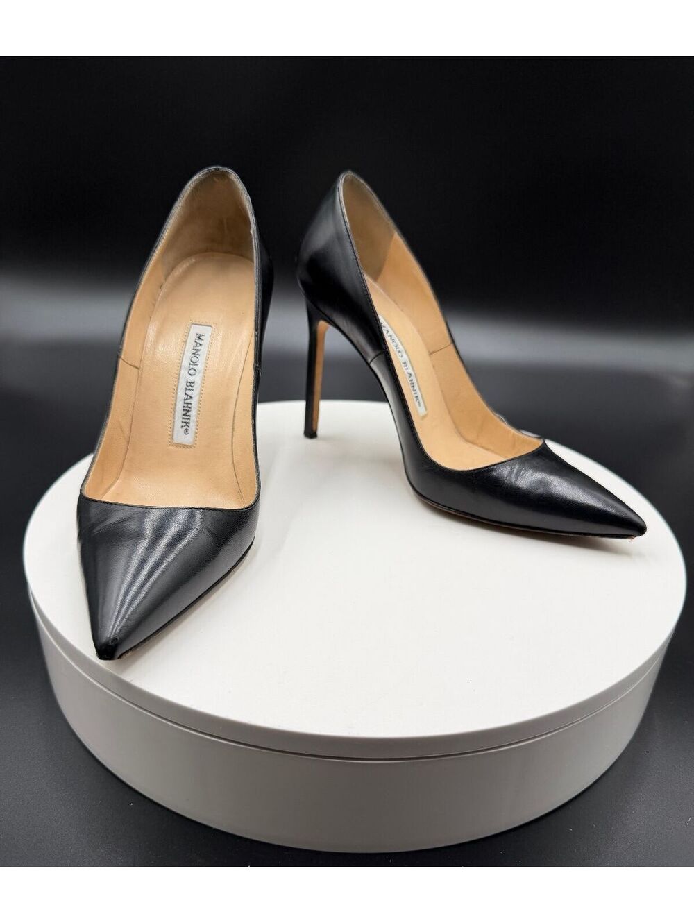 Manolo Blahnik BB 105 Black Nappa Leather Pointed Toe Pumps High Heels Size 36